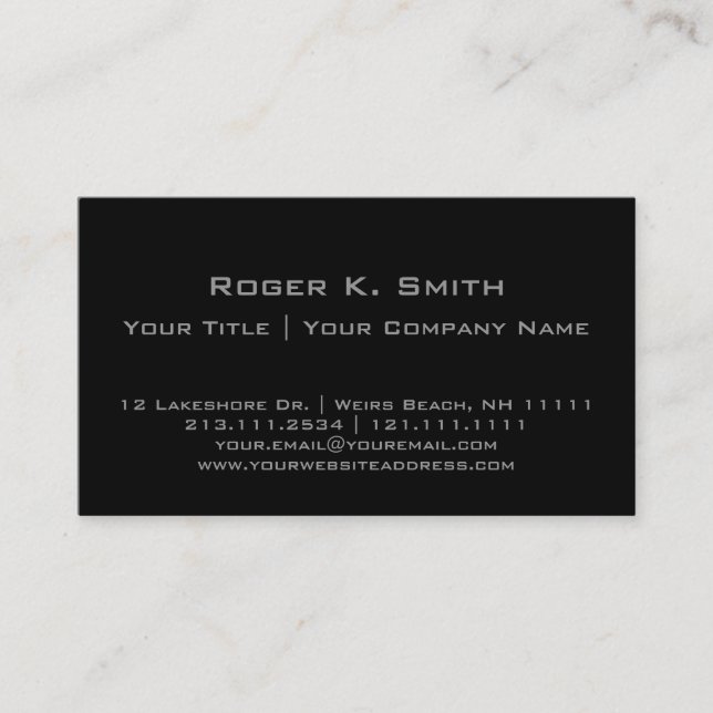 Simple Stylish Gray on Black Customizable Pro Business Card (Front)