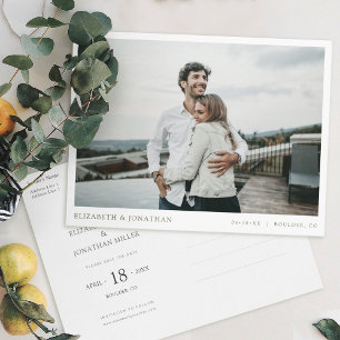 Simple Stylish Green Photo Wedding Save the Date  Invitation Postcard