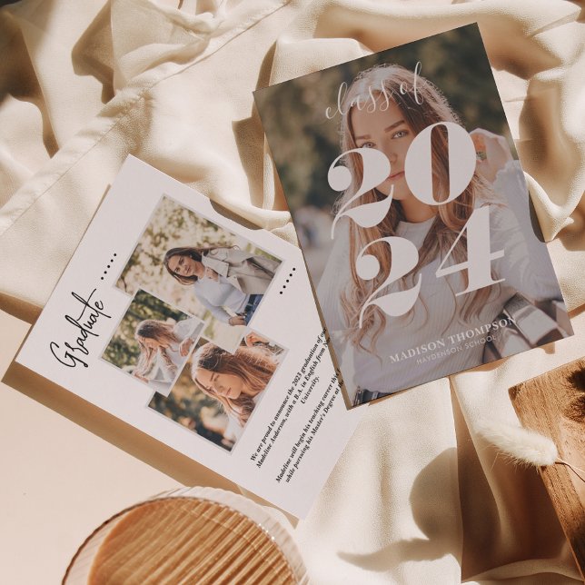 Simple Stylish Grey Photo Collage Graduation Announcement (Creator Uploaded)