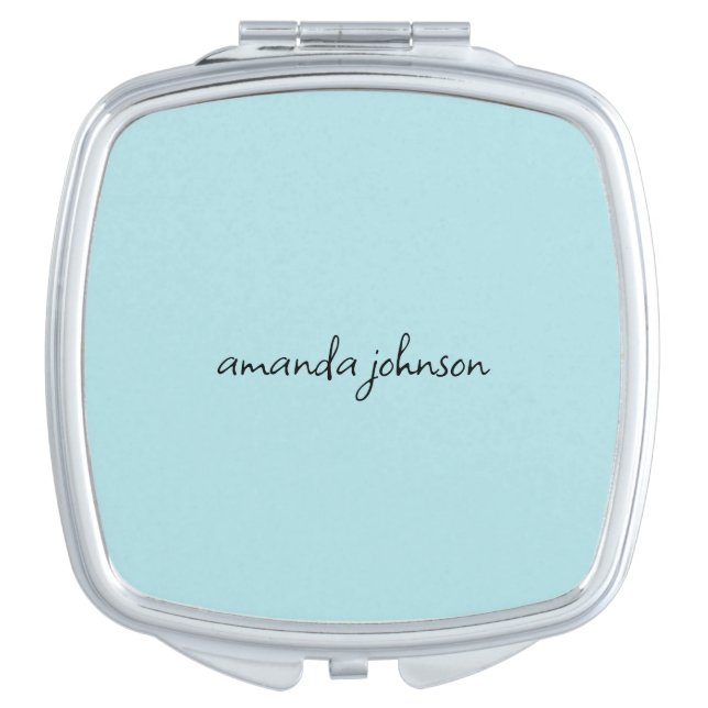 Simple Stylish Minimal Monogram Light Blue Compact Mirror (Front)