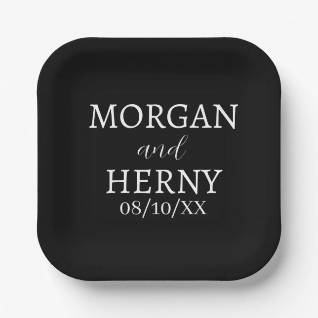 SIMPLE STYLISH MODERN CLASSIC WEDDING NAME PAPER PLATES (Front)