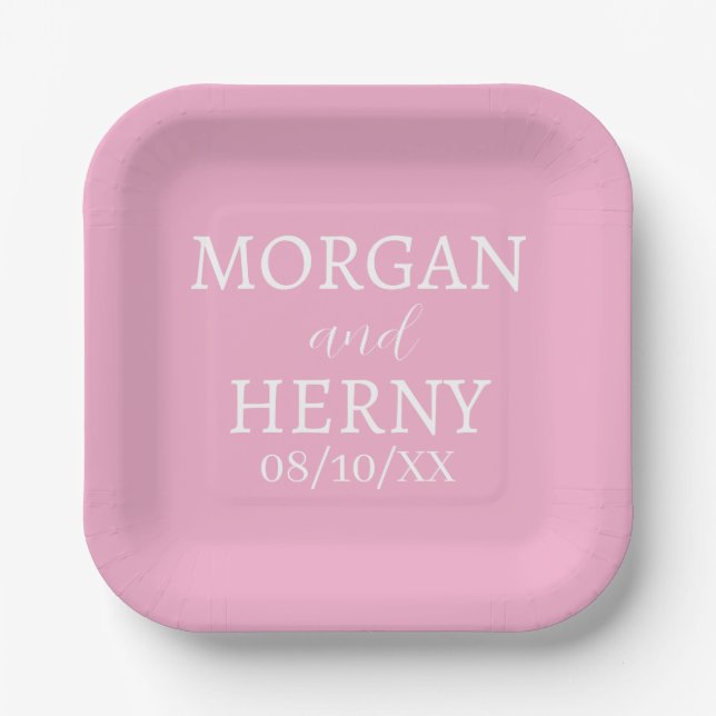 SIMPLE STYLISH MODERN CLASSIC WEDDING NAME PAPER PLATES (Front)