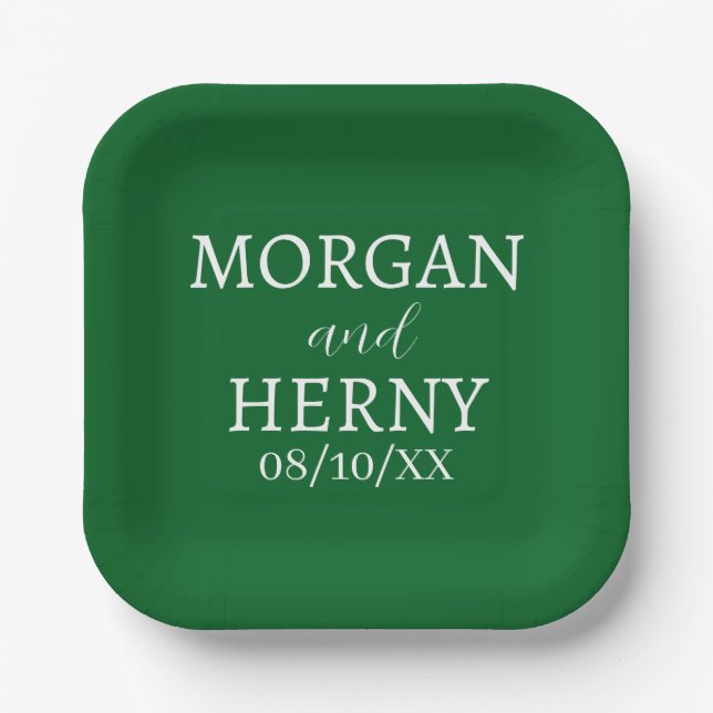 SIMPLE STYLISH MODERN CLASSIC WEDDING NAME PAPER PLATES (Front)