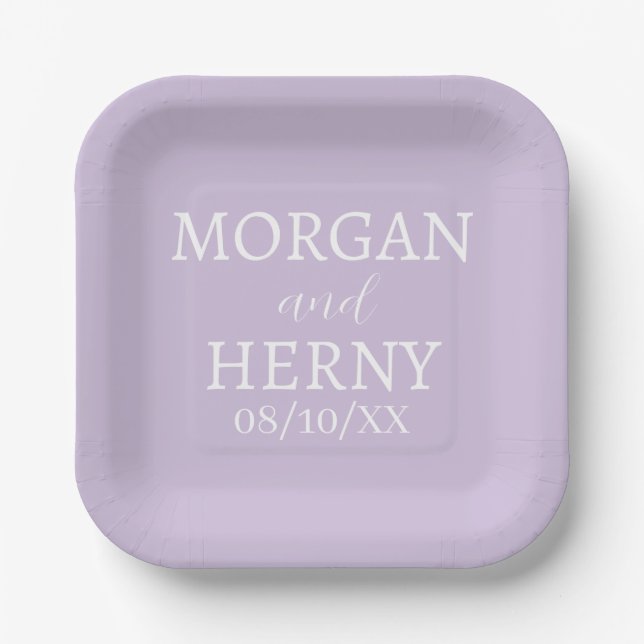 SIMPLE STYLISH MODERN CLASSIC WEDDING NAME PAPER PLATES (Front)