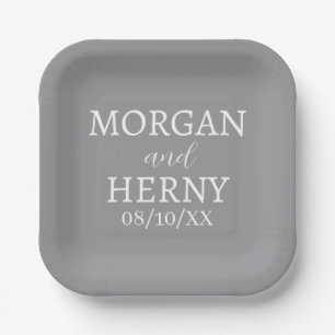 SIMPLE STYLISH MODERN CLASSIC WEDDING NAME PAPER PLATES