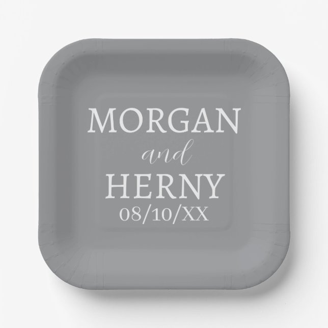 SIMPLE STYLISH MODERN CLASSIC WEDDING NAME PAPER PLATES (Front)
