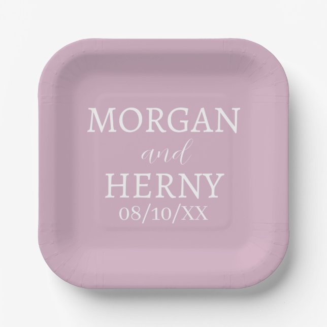 SIMPLE STYLISH MODERN CLASSIC WEDDING NAME PAPER PLATES (Front)