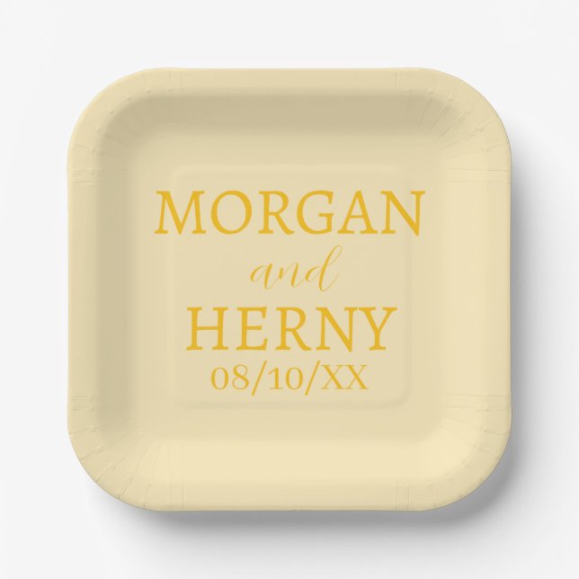 SIMPLE STYLISH MODERN CLASSIC WEDDING NAME PAPER PLATES (Front)