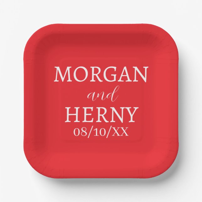 SIMPLE STYLISH MODERN CLASSIC WEDDING NAME PAPER PLATES (Front)