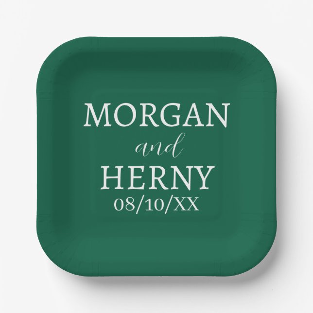 SIMPLE STYLISH MODERN CLASSIC WEDDING NAME PAPER PLATES (Front)
