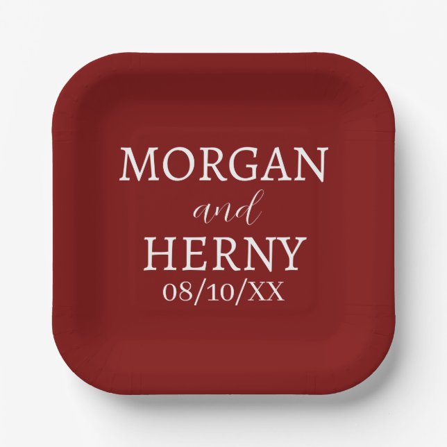SIMPLE STYLISH MODERN CLASSIC WEDDING NAME PAPER PLATES (Front)