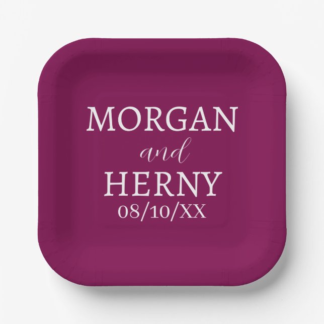 SIMPLE STYLISH MODERN CLASSIC WEDDING NAME PAPER PLATES (Front)