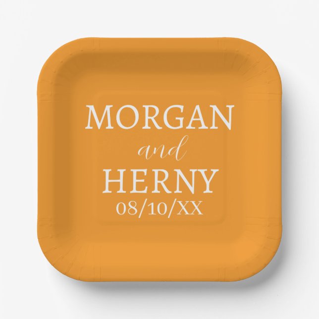 SIMPLE STYLISH MODERN CLASSIC WEDDING NAME PAPER PLATES (Front)