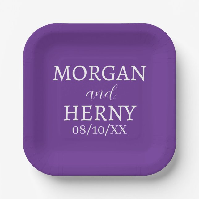 SIMPLE STYLISH MODERN CLASSIC WEDDING NAME PAPER PLATES (Front)