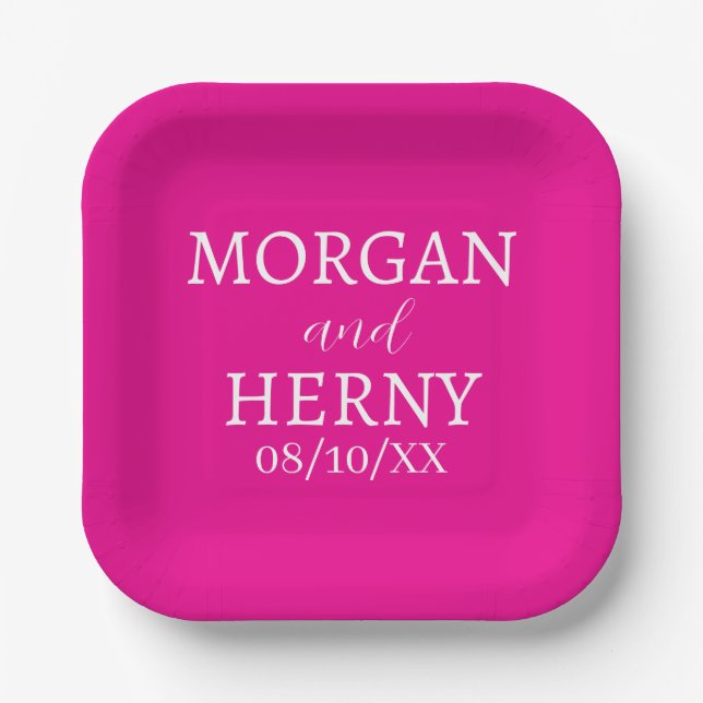 SIMPLE STYLISH MODERN CLASSIC WEDDING NAME PAPER PLATES (Front)