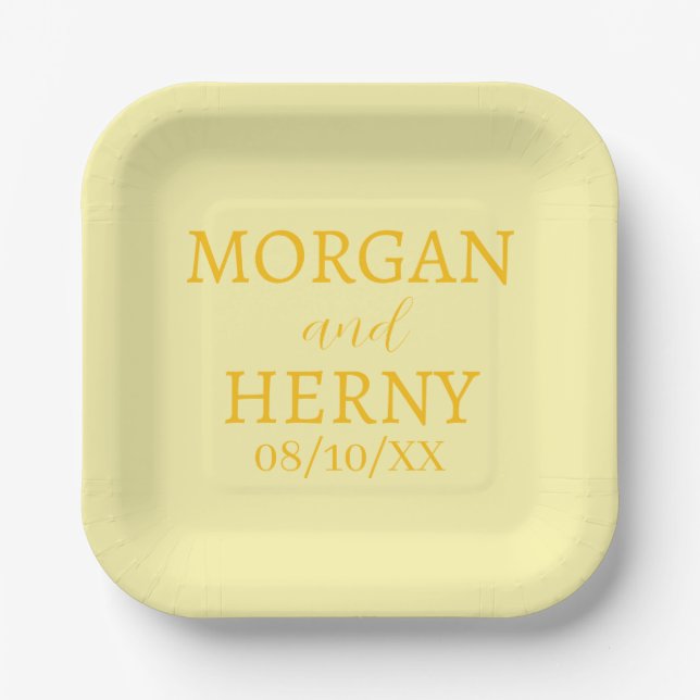 SIMPLE STYLISH MODERN CLASSIC WEDDING NAME PAPER PLATES (Front)