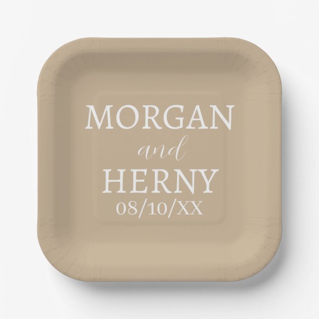 SIMPLE STYLISH MODERN CLASSIC WEDDING NAME PAPER PLATES (Front)