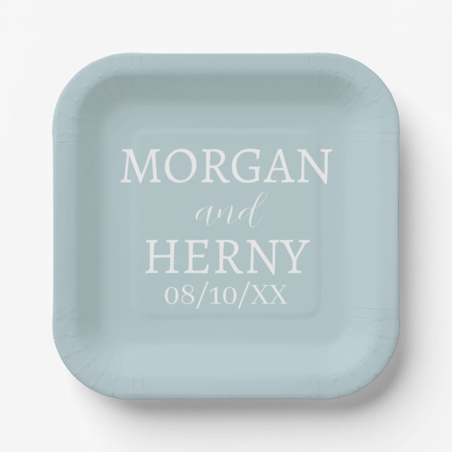 SIMPLE STYLISH MODERN CLASSIC WEDDING NAME PAPER PLATES (Front)