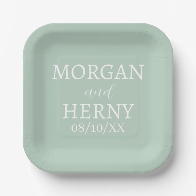 SIMPLE STYLISH MODERN CLASSIC WEDDING NAME PAPER PLATES (Front)