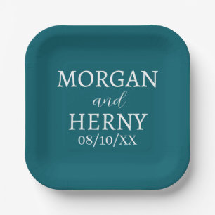 SIMPLE STYLISH MODERN CLASSIC WEDDING NAME PAPER PLATES