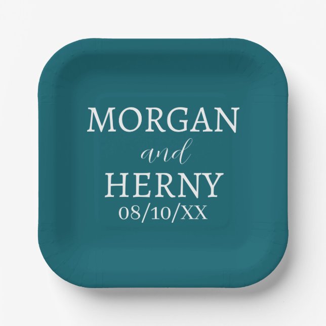 SIMPLE STYLISH MODERN CLASSIC WEDDING NAME PAPER PLATES (Front)