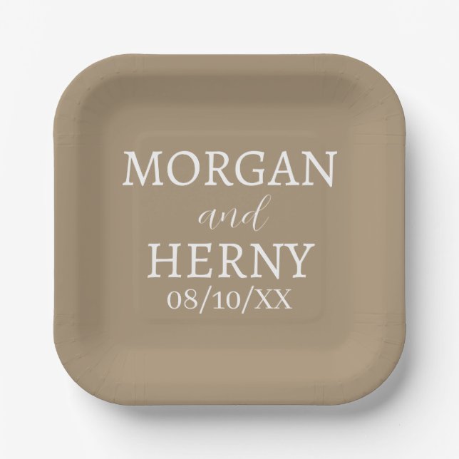SIMPLE STYLISH MODERN CLASSIC WEDDING NAME PAPER PLATES (Front)