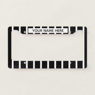 SIMPLE STYLISH MODERN CUSTOM NAME BLACK WHITE LICENSE PLATE FRAME