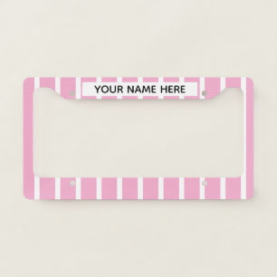 SIMPLE STYLISH MODERN CUSTOM NAME PINK WHITE LICENSE PLATE FRAME