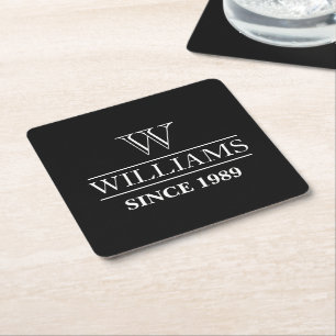 SIMPLE STYLISH MODERN CUSTOMIZED FAMILY NAME  SQUARE PAPER COASTER