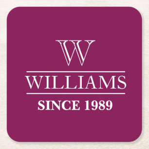 SIMPLE STYLISH MODERN CUSTOMIZED FAMILY NAME SQUARE PAPER COASTER