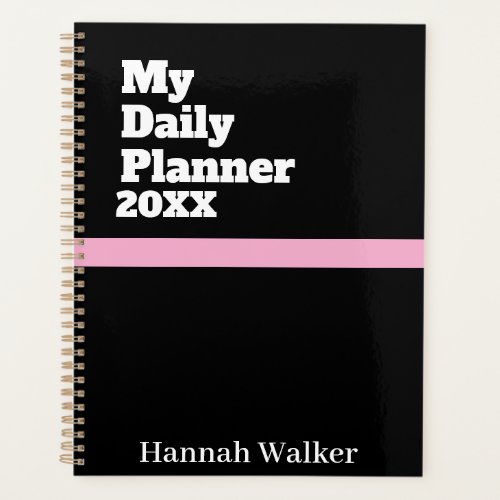 SIMPLE STYLISH MODERN CUSTOMIZED NAME BLACK DAILY PLANNER