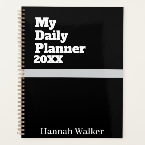 SIMPLE STYLISH MODERN CUSTOMIZED NAME BLACK DAILY PLANNER