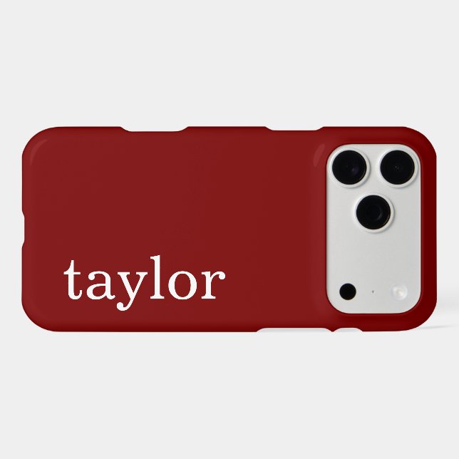 SIMPLE STYLISH MODERN CUSTOMIZED NAME DARK RED iPhone CASE (Back Horizontal)