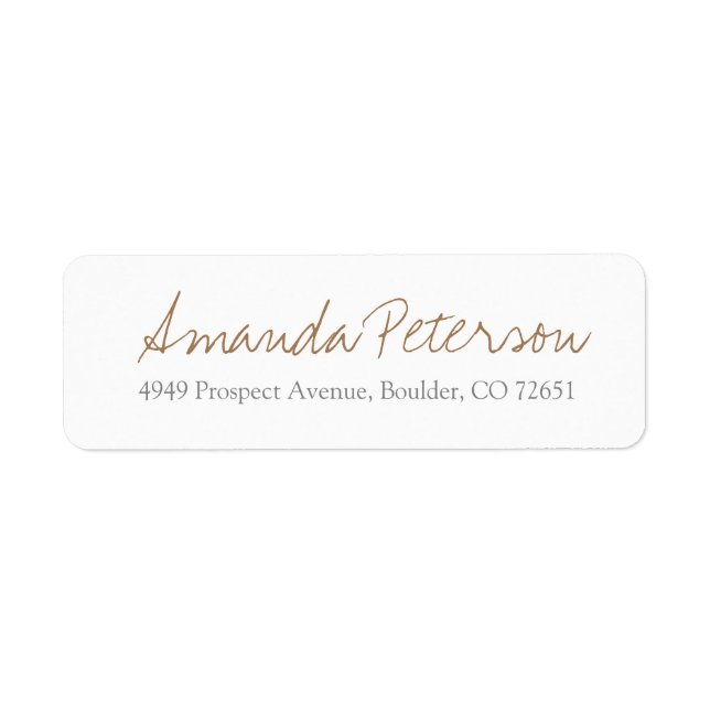 Simple Stylish Modern Gold Script Return Address Label (Front)