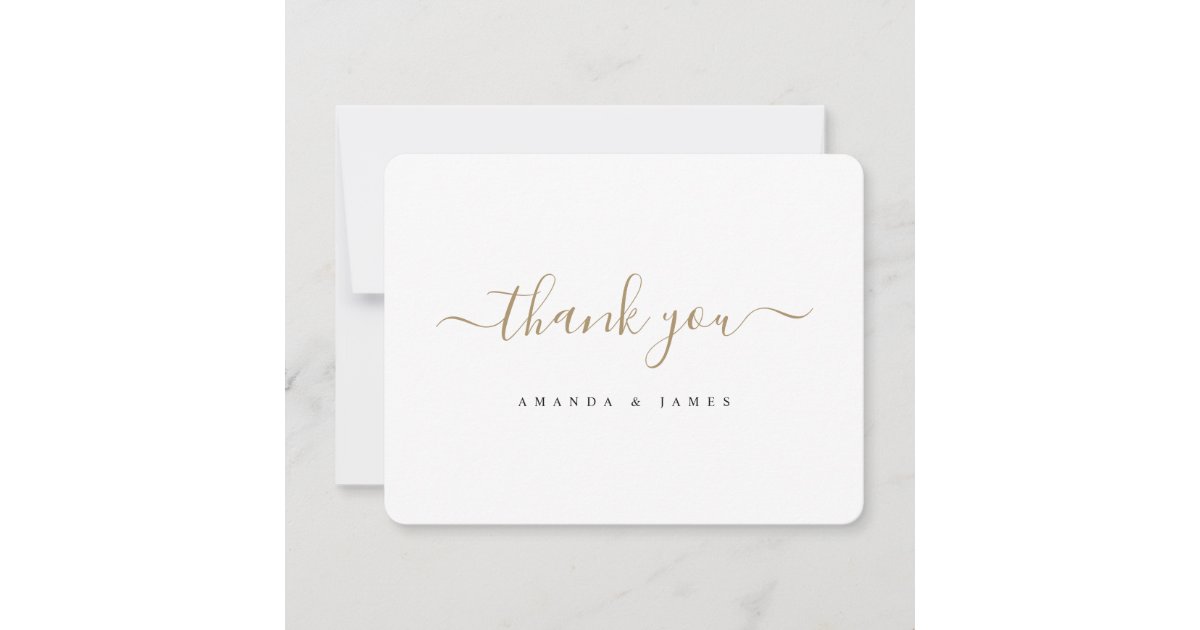 Simple Stylish Modern Gold Typography Wedding Thank You Card | Zazzle
