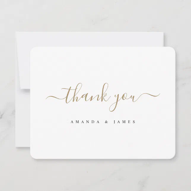 Simple Stylish Modern Gold Typography Wedding Thank You Card | Zazzle