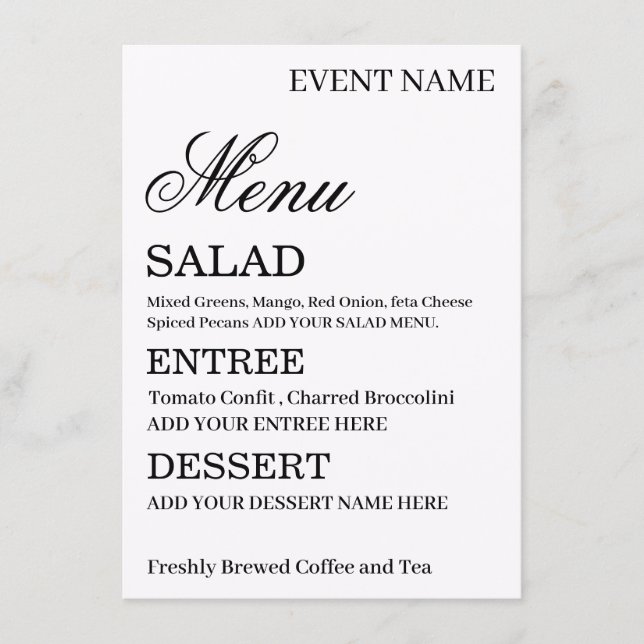 Simple Stylish Modern Minimalist Script Event  Menu (Front)