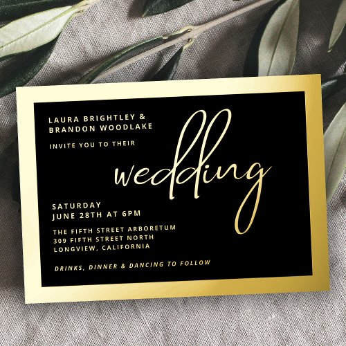 Simple Stylish Modern Minimalist Script Wedding Foil Invitation