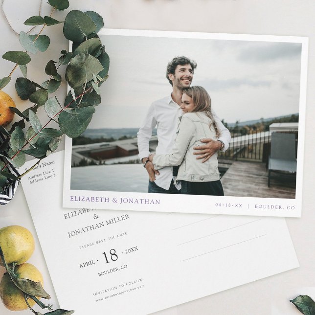 Simple Stylish Modern Photo Wedding Save the Date Invitation Postcard (Creator Uploaded)