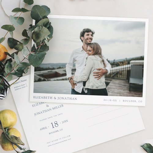 Simple Stylish Modern Photo Wedding Save the Date  Invitation Postcard