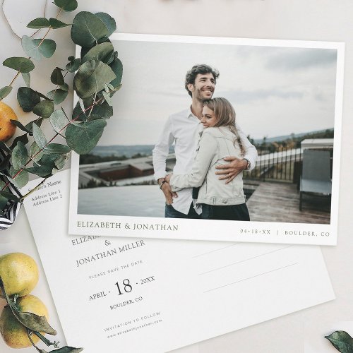 Simple Stylish Modern Photo Wedding Save the Date  Invitation Postcard