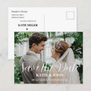 Simple Stylish Modern Photo Wedding Save the Date  Postcard
