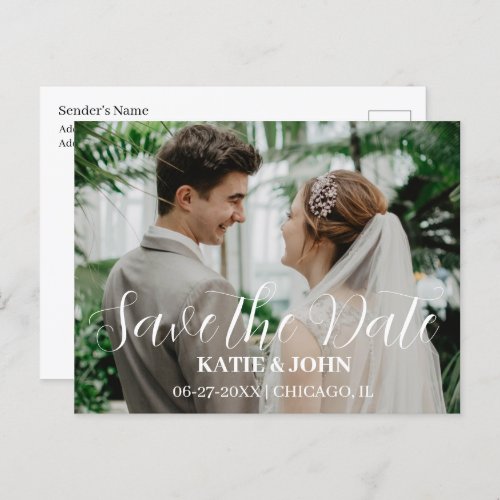 Simple Stylish Modern Photo Wedding Save the Date  Postcard