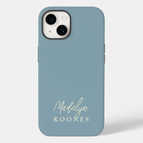 Simple Stylish Modern Script Name Dusty Blue Case_Mate iPhone 14 Case