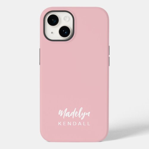 Simple Stylish Modern Script Name Solid Pink Case_Mate iPhone 14 Case