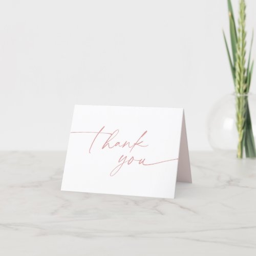 Simple stylish modern script pink bridal shower  thank you card