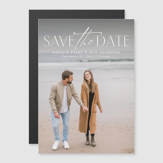 Simple stylish modern vertical photo save the date magnetic invitation (Front/Back)