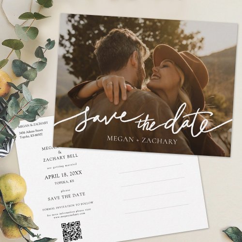 Simple Stylish Modern White Script Save the Date Invitation Postcard