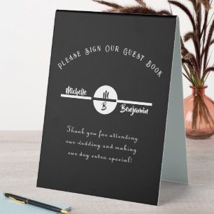 Simple Stylish Monogram And Name Wedding Guestbook Table Tent