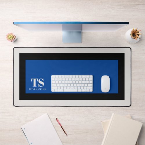 Simple Stylish Monogram Blue Color Block  Desk Mat